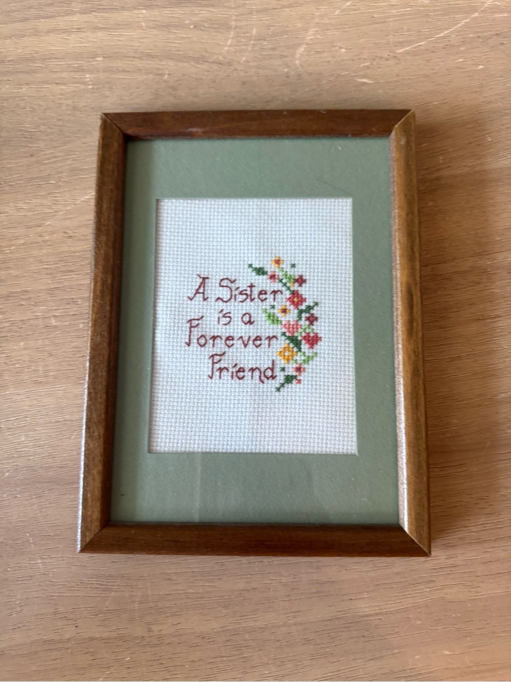 Vintage handmade Cross Stitch Wall Art - 'A Sister is a Forever Friend'